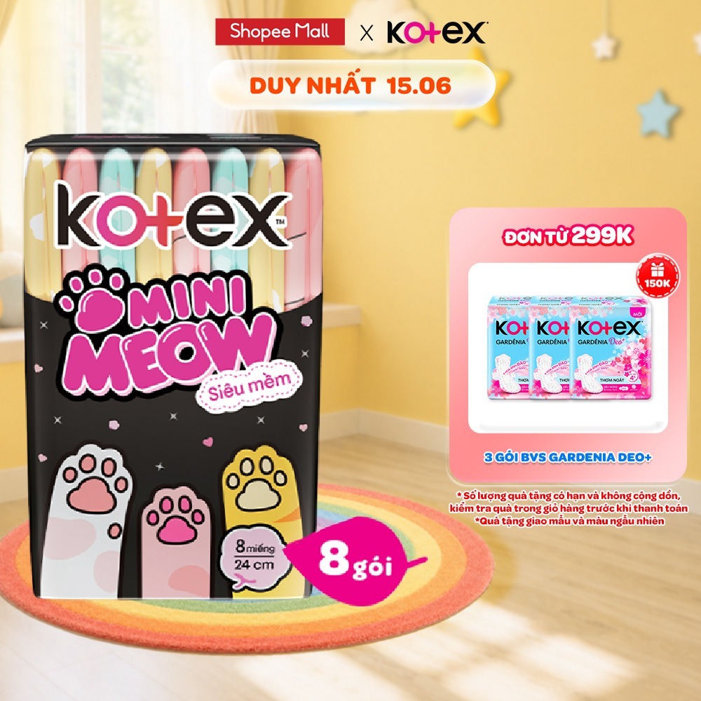 [Live Độc Quyền] Combo 8/Combo 16 Băng vệ sinh Kotex MiniMeow Siêu mềm siêu mỏng cánh 8 miếng