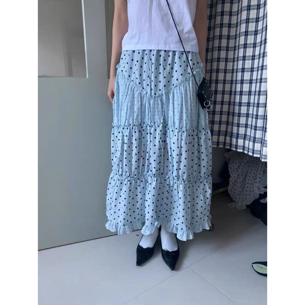 Chân Váy Dài Tầng Chấm Bi - Chân Váy Maxi Xếp Tầng Bèo Nhún Gấu BoHo Siêu Bồng Bềnh Style Y2K Fairyc