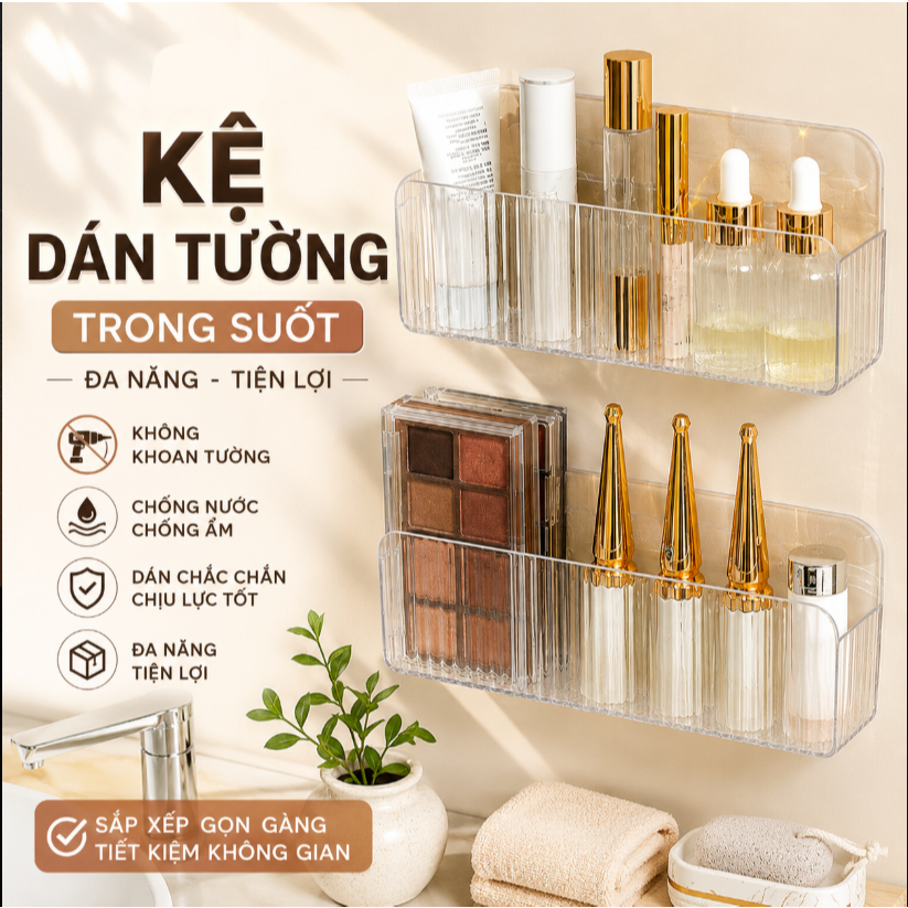 Kệ Treo Đồ Trong Suốt Nhiều Ngăn Nhựa PEP cao cấp dán tường nhà tắm tiện lới (K6P)