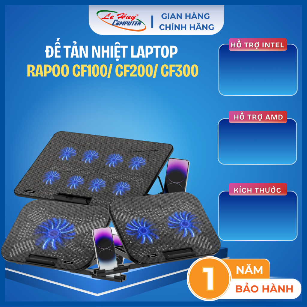 Đế Tản Nhiệt Laptop Rapoo CF100/ CF200/ CF300 (Bảo Hành 12 Tháng) - Hàng Chính Hãng