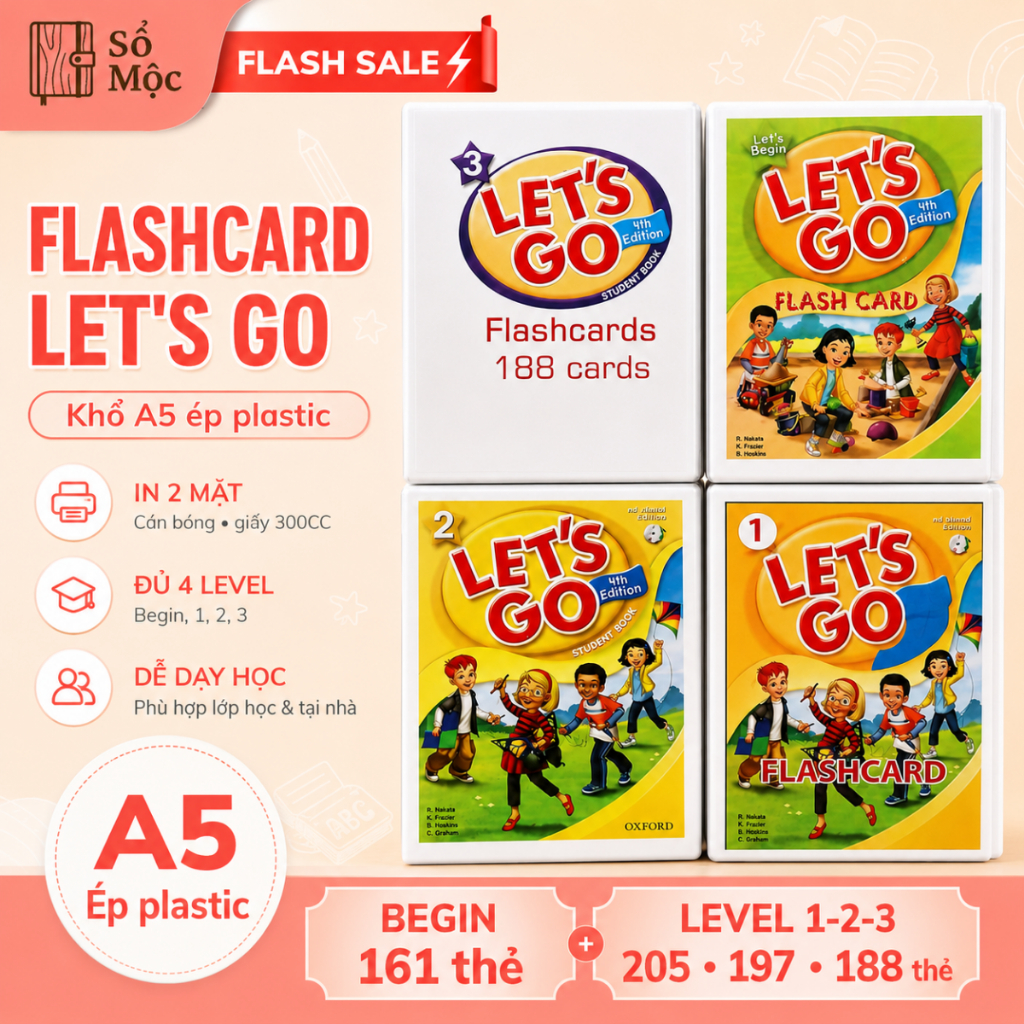 Flashcard Let's Go Begin 1 2 3 4th Edition A5 In 2 Mặt Cán Bóng Thẻ Học Tiếng Anh