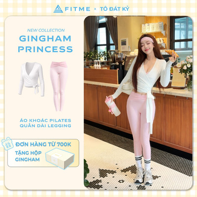 Bộ đồ tập yoga pilates nữ Fitme SL áo khoác Serene trắng phối quần hồng pastel co giãn tôn dáng