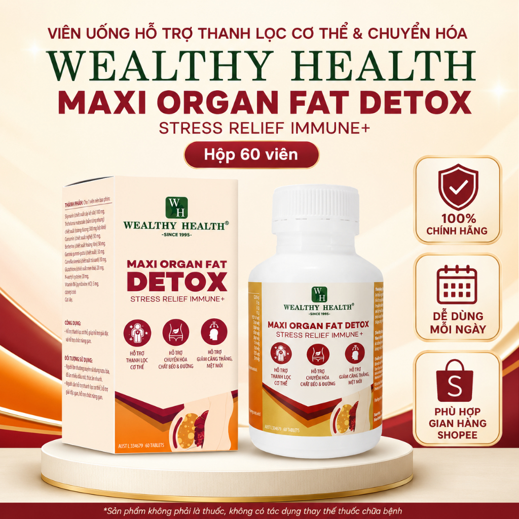 Viên Uống Thải Độc Mỡ Nội Tạng Wealthy Health Maxi Organ Fat Detox 60 viên detox cơ thể