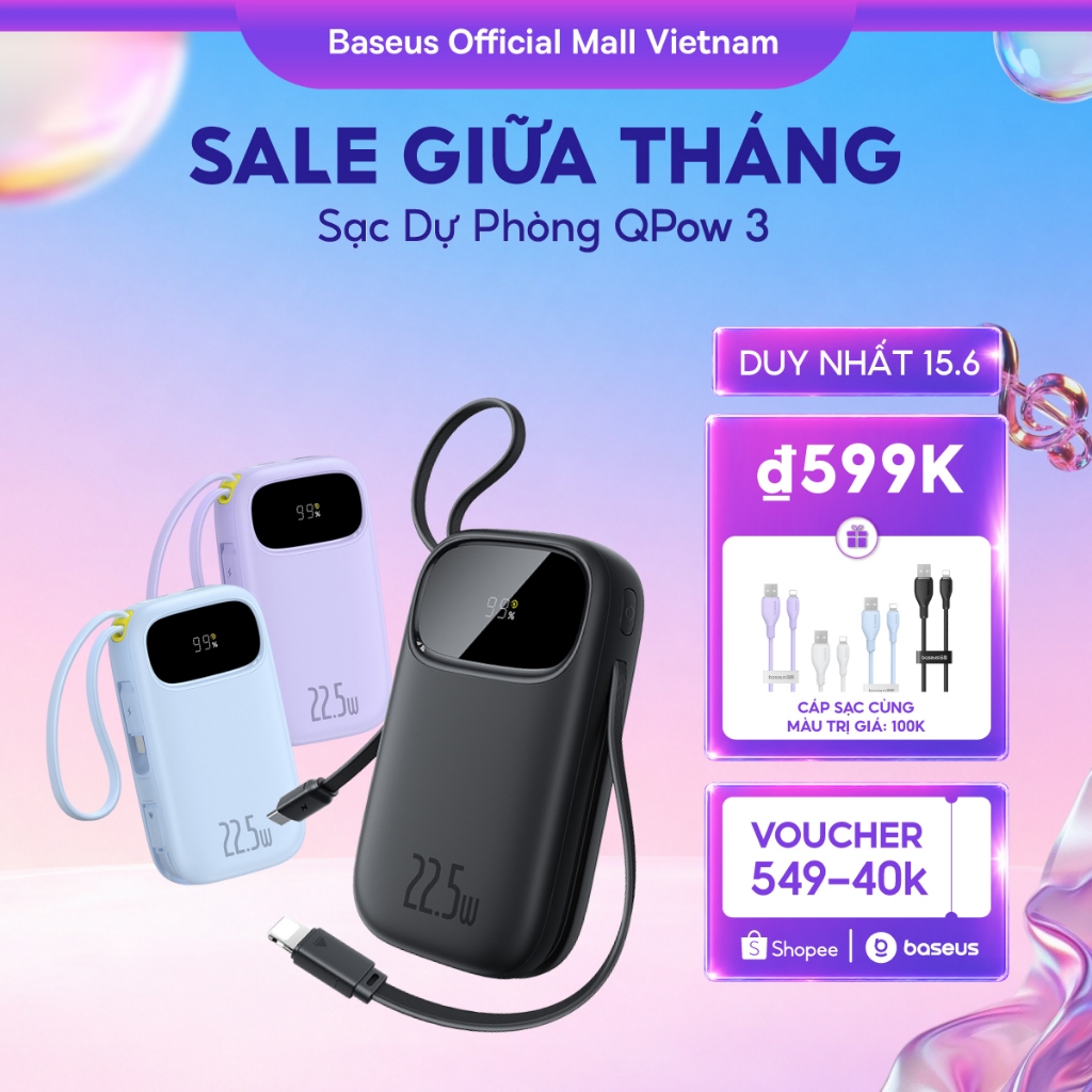 [MỚI VỀ - Chứng nhận CCC] Sạc Dự Phòng Baseus Qpow2 & Qpow 3 20000mAh PD 22.5W 30W 45W TypeC & IP 2 Cho iP