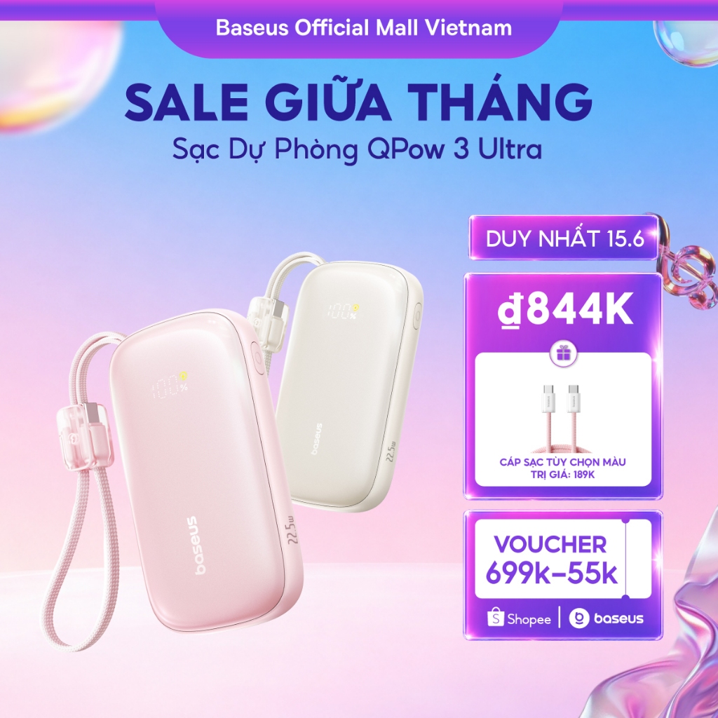 [SVIP-CHỨNG NHẬN CCC] Sạc Dự Phòng Baseus EnerFill FC21 Qpow3 Ultra 10000mAh/20000mAh 22.5W - Sạc Nhanh 3 Cổng Kèm Cáp