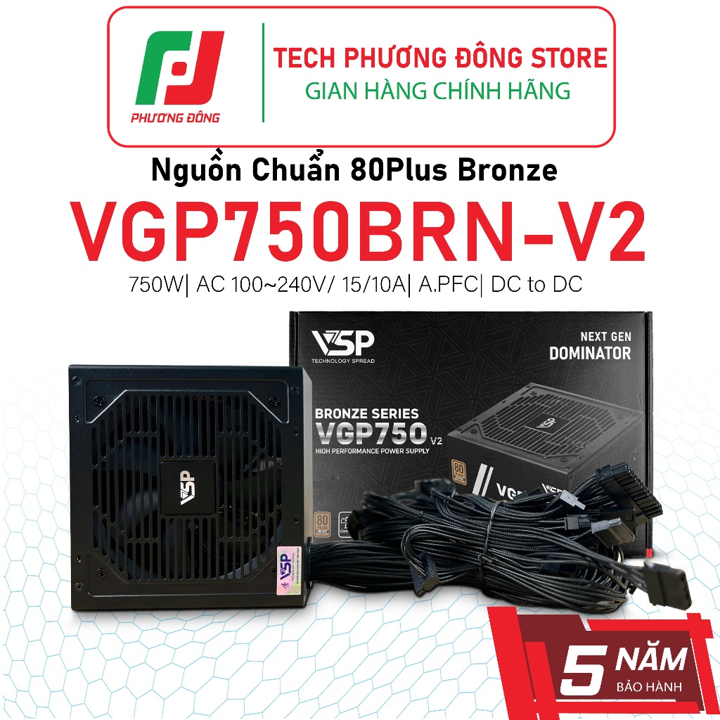 Bộ nguồn VSP VGP750 BRN V2 80PLUS BRONZE ATX 3.1 PCIe 5.1 | Chính Hãng | Bảo Hành 60 Tháng