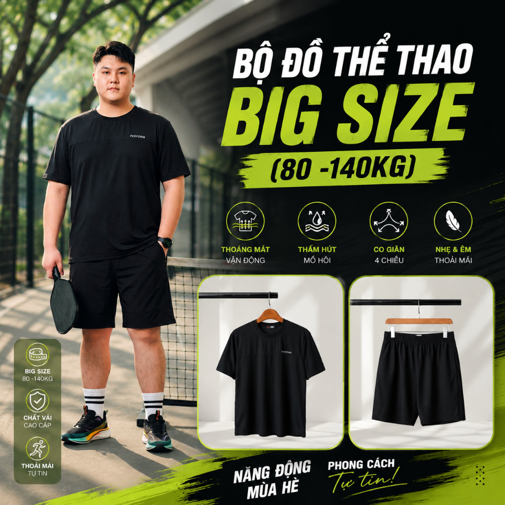 Bộ Thun Nam Bigsize 80-140kg AKYOO Cao Cấp, Chất Liệu Cotton Co Giãn, Thoáng Mát, Akyoo Bigsize-  SE