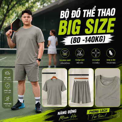 Bộ Thun Bigsize Nam 80-140kg,Cao Cấp, Chất Liệu Cotton Co Giãn, Thoáng Mát, Akyoo Bigsize Nam - SET B XAM