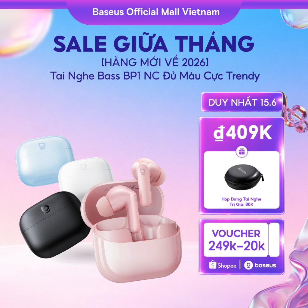 [MỚI VỀ - MÀU TRENDY] Tai Nghe Không Dây Baseus BP1 NC Chống Ồn Thông Minh,Chống Nước,Pin 41h,Chill Trọn Mọi Khoảnh Khắc