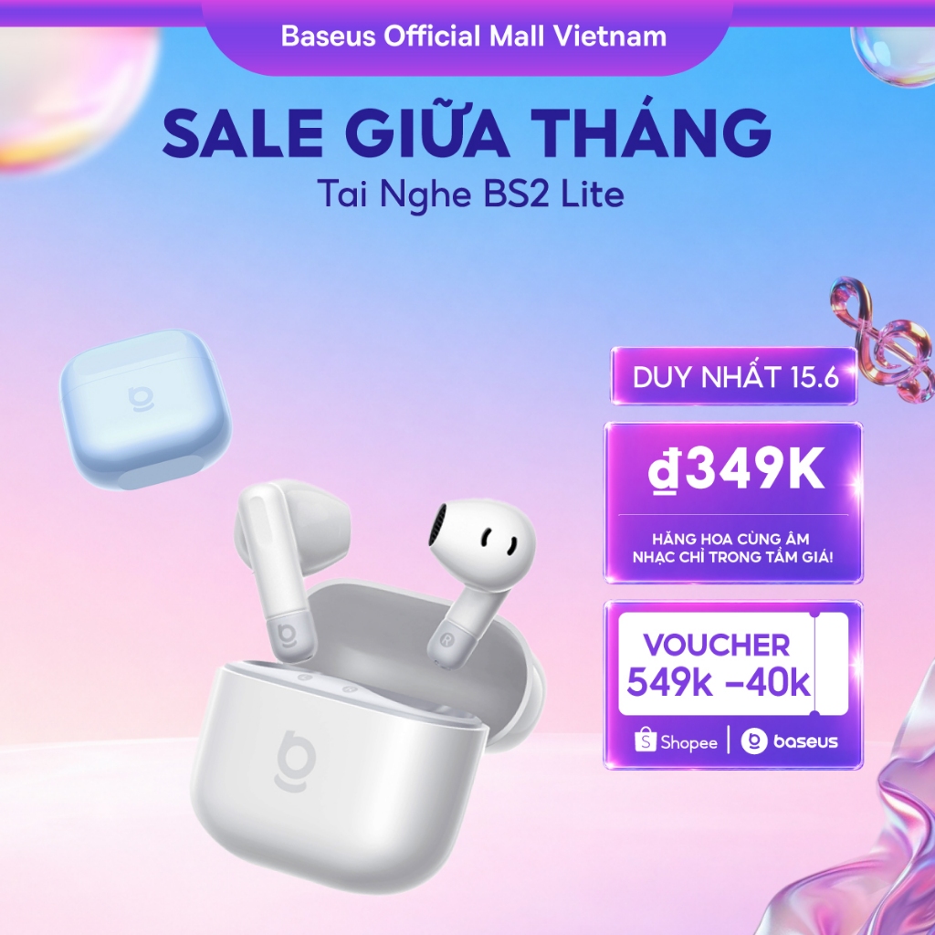 [Giá Sinh Viên - Chọn Là Mê!] Tai Nghe Baseus Bass BS2 Lite Bluetooth 6.0 &2 Mic AI Call Rõ, Nghe Nhạc, Tập Luyện Cực Đã
