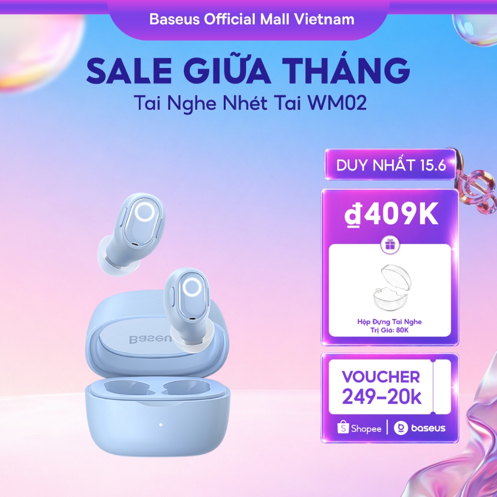 [HCM Hoả tốc] Tai Nghe Không Dây Bluetooth 5.3 Baseus WM02 / BD1 Sạc Nhanh Trong Vòng 25 Giờ  Số Cảm ứng