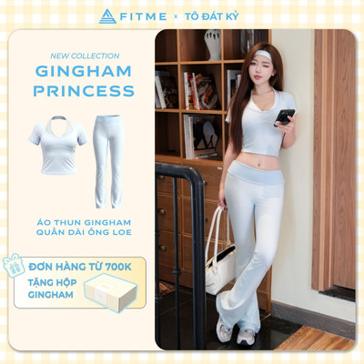Bộ đồ tập gym pilates yoga nữ Fitme SL áo thun Belle xanh pastel phối quần legging Aura tôn dáng