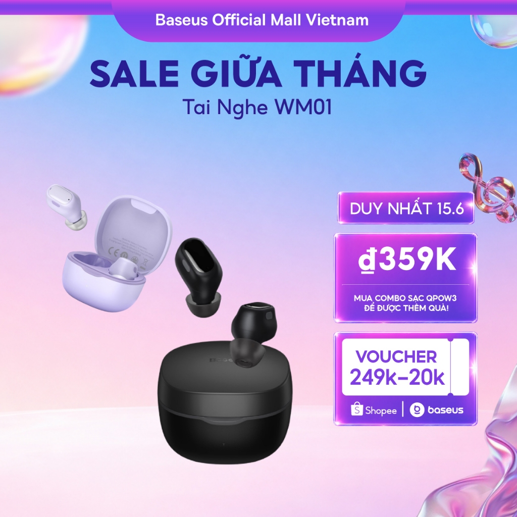 Tai Nghe Baseus Wm01 Tws Bluetooth 5.3 Không Dây Chống Thấm Nước Chống Ồn Và Phụ Kiện