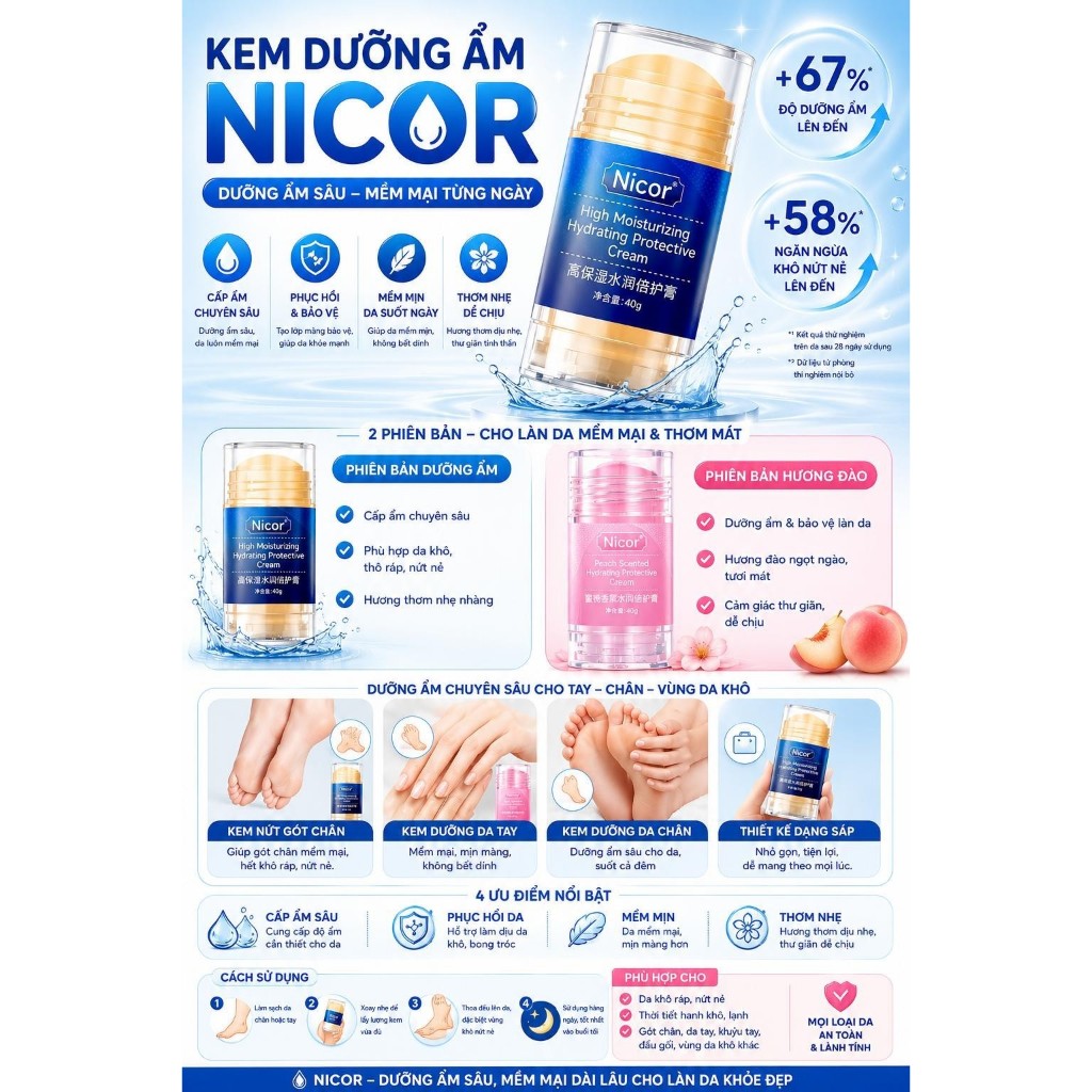 Kem Dưỡng Ẩm Nicor Chống Nứt Nẻ Gót Chân 40g | Dưỡng Da Tay Chân Cấp Ẩm Sâu Mềm Mịn Không Bết Dính
