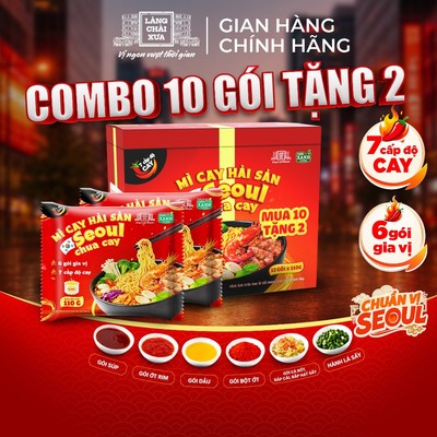HỘP 10 GÓI TẶNG 2 - Mì Cay Seoul Hải Sản Chua Cay 7 Cấp Độ Cay 6 Gói Gia Vị Làng Chài Xưa