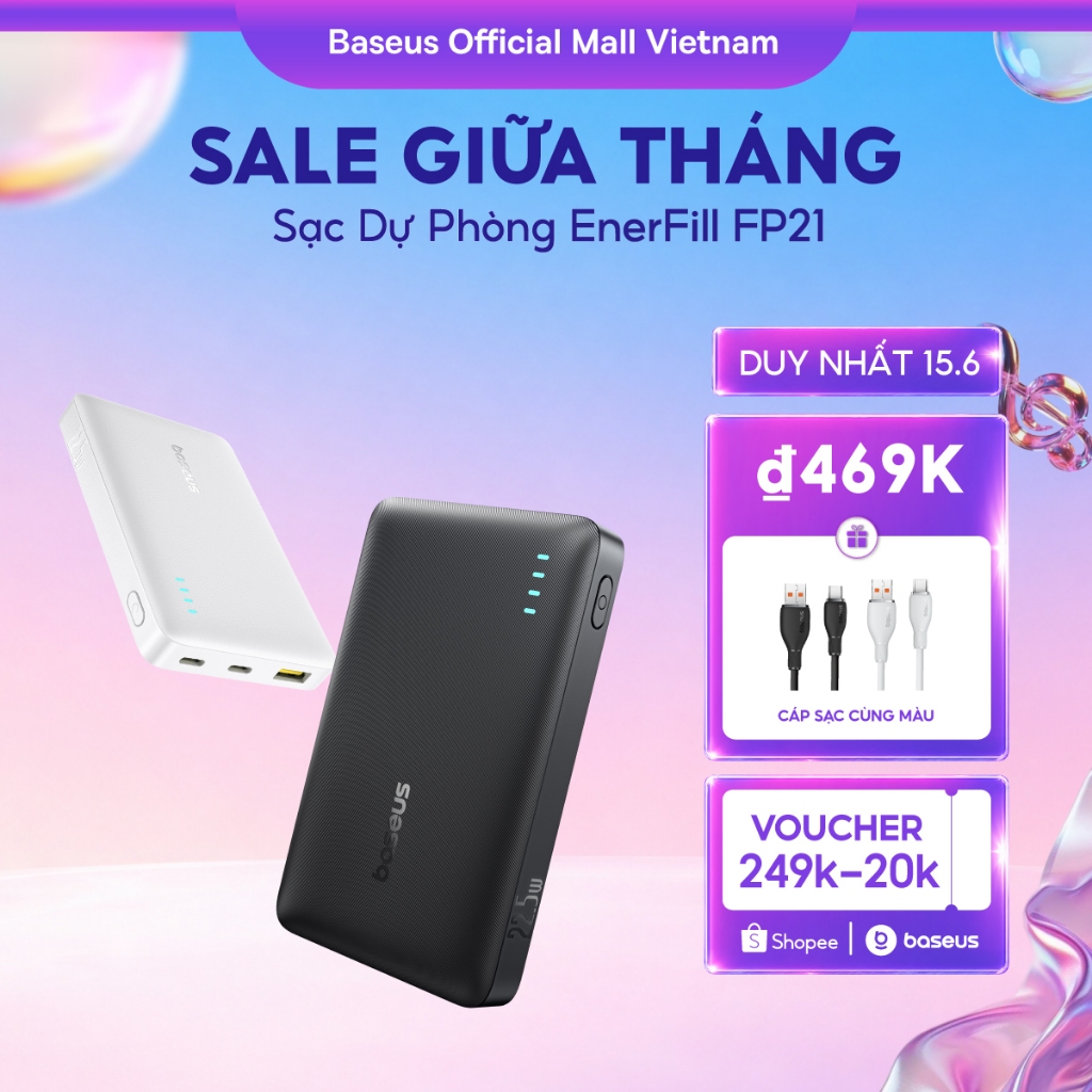 Pin dự phòng Baseus EnerFill FP21 10000mAh 22.5W Bao gồm cáp TypeC sang C sạc nhanh | BigBuy360 - bigbuy360.vn