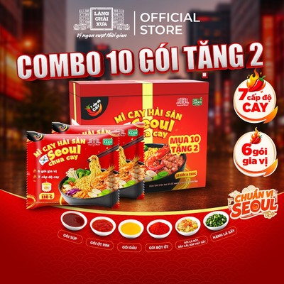 COMBO 1O GÓI TẶNG 2 - Mì Cay Seoul Hải Sản Chua Cay 6 Gói Gia Vị Làng Chài Xưa 7 Cấp Độ Cay 110g