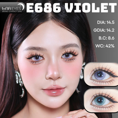 [6 tháng] Lens mắt E686 Violet màu tím vân tia light sáng nổi bật, size lớn - brand LUNA EYES