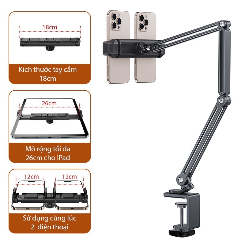 P67 Arm nâng hạ ipad, tablet cao cấp kẹp cạnh bàn điều chỉnh thoải mái xoay 360 độ. SiziBOX