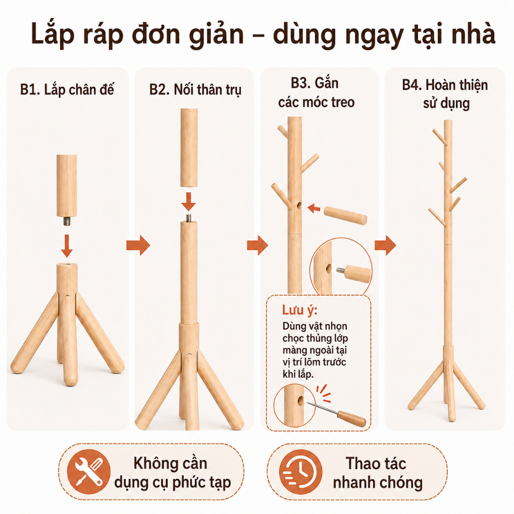 Cây Treo Quần Áo Đứng CONOCO Gỗ Tự Nhiên Nhiều Móc Treo Áo Túi Mũ Tiết Kiệm Diện Tích | BigBuy360 - bigbuy360.vn