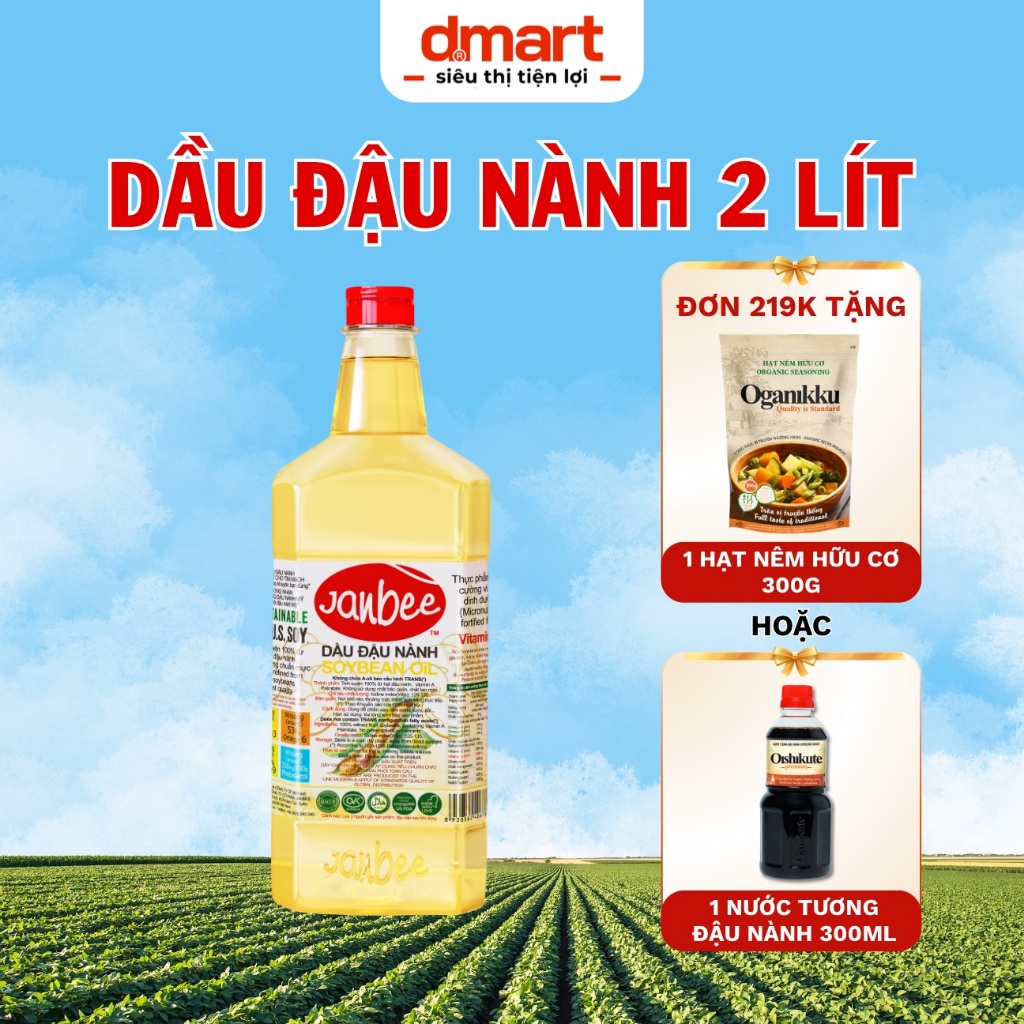 Dầu Đậu Nành Nguyên Chất Cao Cấp Janbee Chai 2 Lít - Không Trans Fat, Lựa Chọn Cho Trái Tim Khoẻ