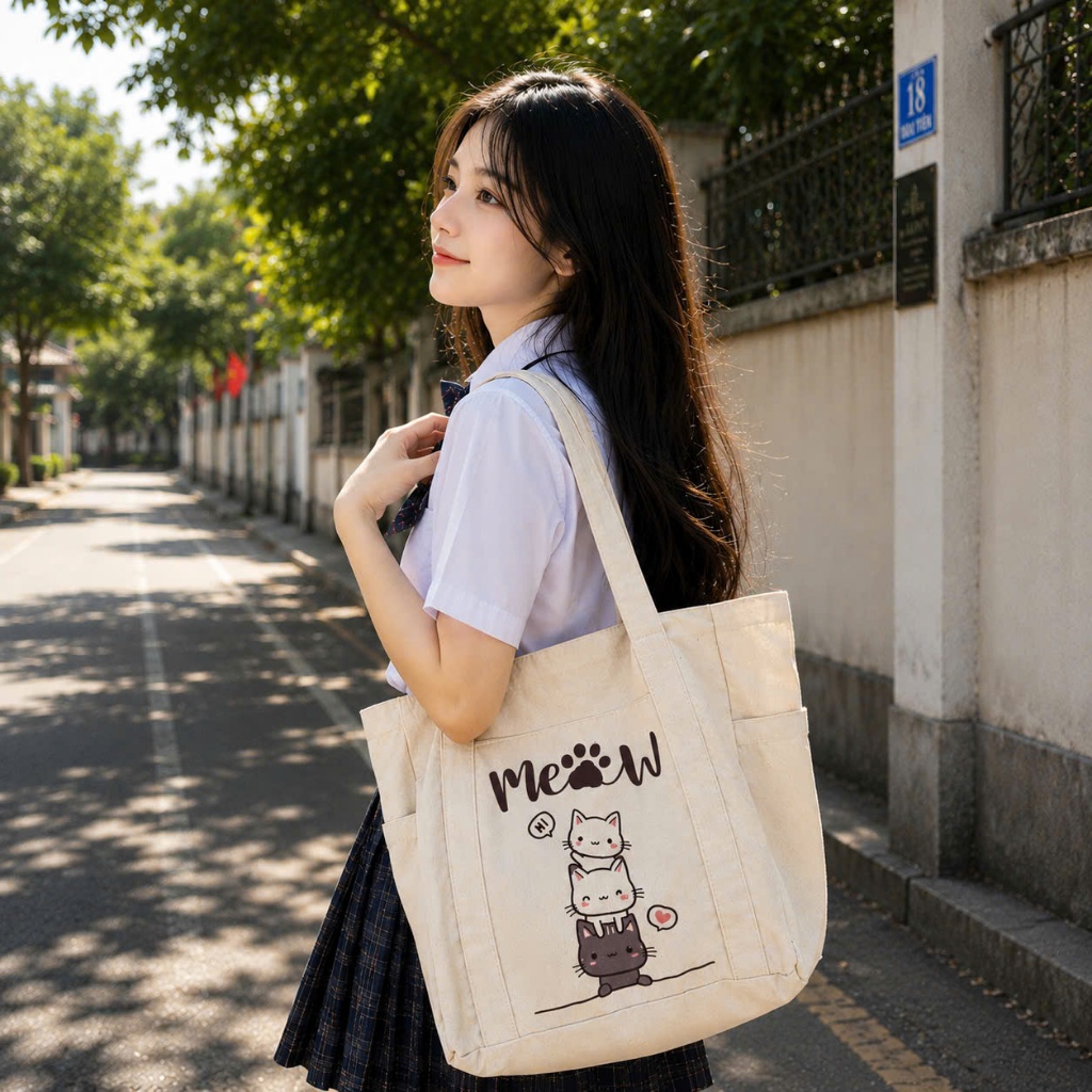 Túi Vải Canvas Túi ToTe 4 Ngăn Kiểu Dáng Cute Đi Chơi, Mua Sắm Kích thước 40cm…