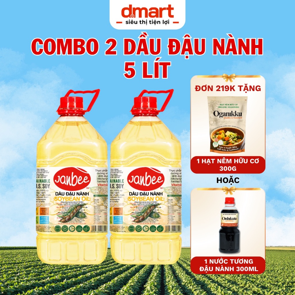 [COMBO 2 BÌNH 5 LÍT] Dầu Đậu Nành Cao Cấp Janbee Nguyên Chất Từ Hạt Đậu Nành - Lựa Chọn Chất Lượng