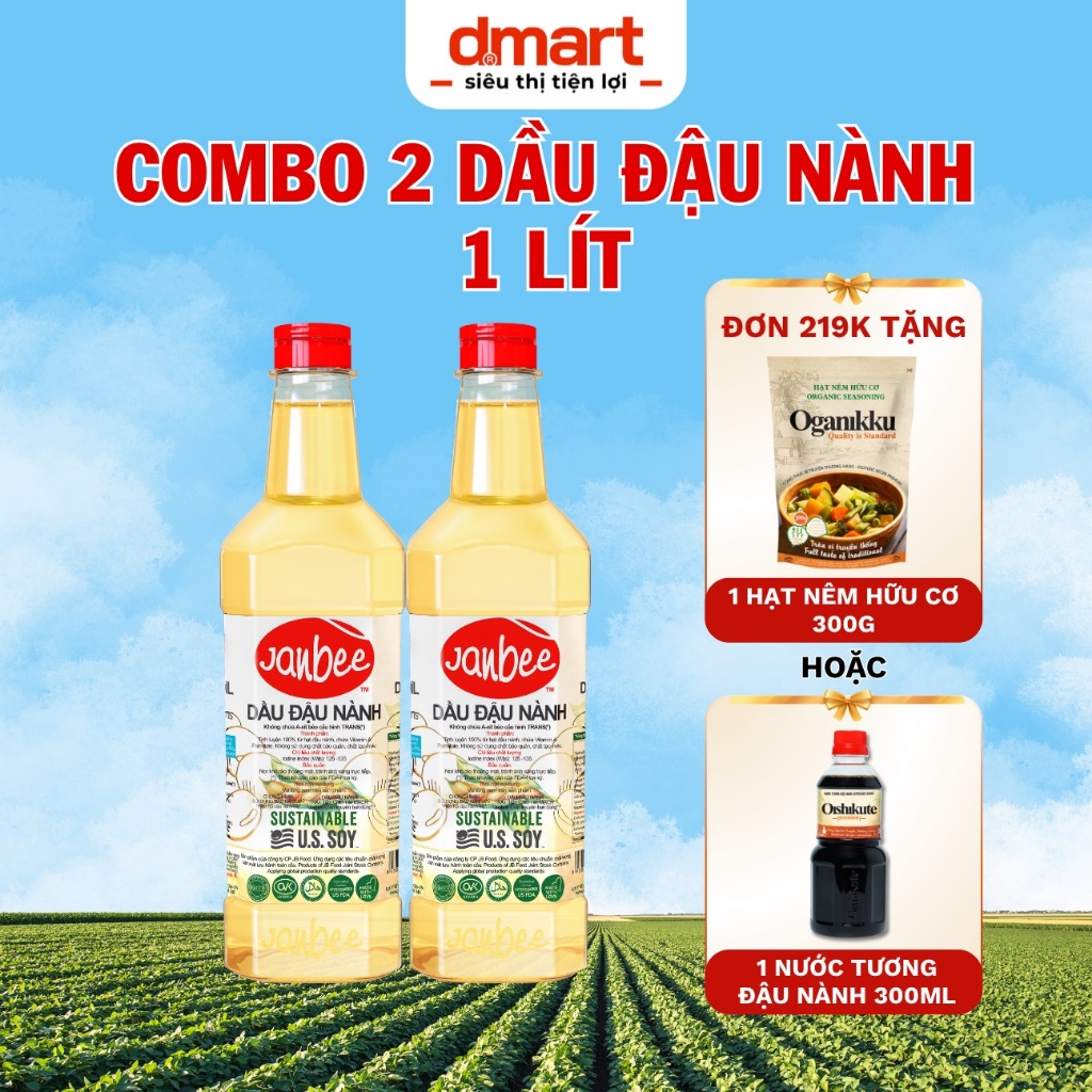 [COMBO 2 CHAI 1 LÍT] Dầu Đậu Nành Janbee Tinh Luyện Từ Hạt Đậu Nành - Chuẩn Vị Món Ăn Việt