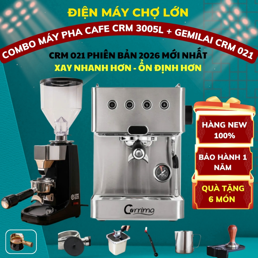 COMBO Máy pha cà phê Gemilai 3005L + máy xay Gemilai CRM 021 Phiên bản cải tiến mới nhất 2026