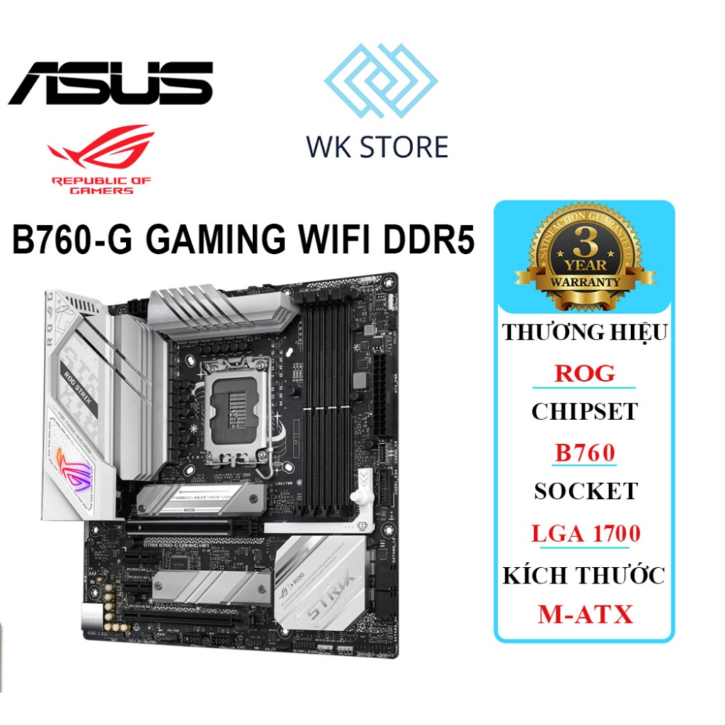Bo mạch chủ Mainboard ASUS ROG STRIX B760-G GAMING WIFI  // M-ATX, LGA1700 | Mới, BH 36T