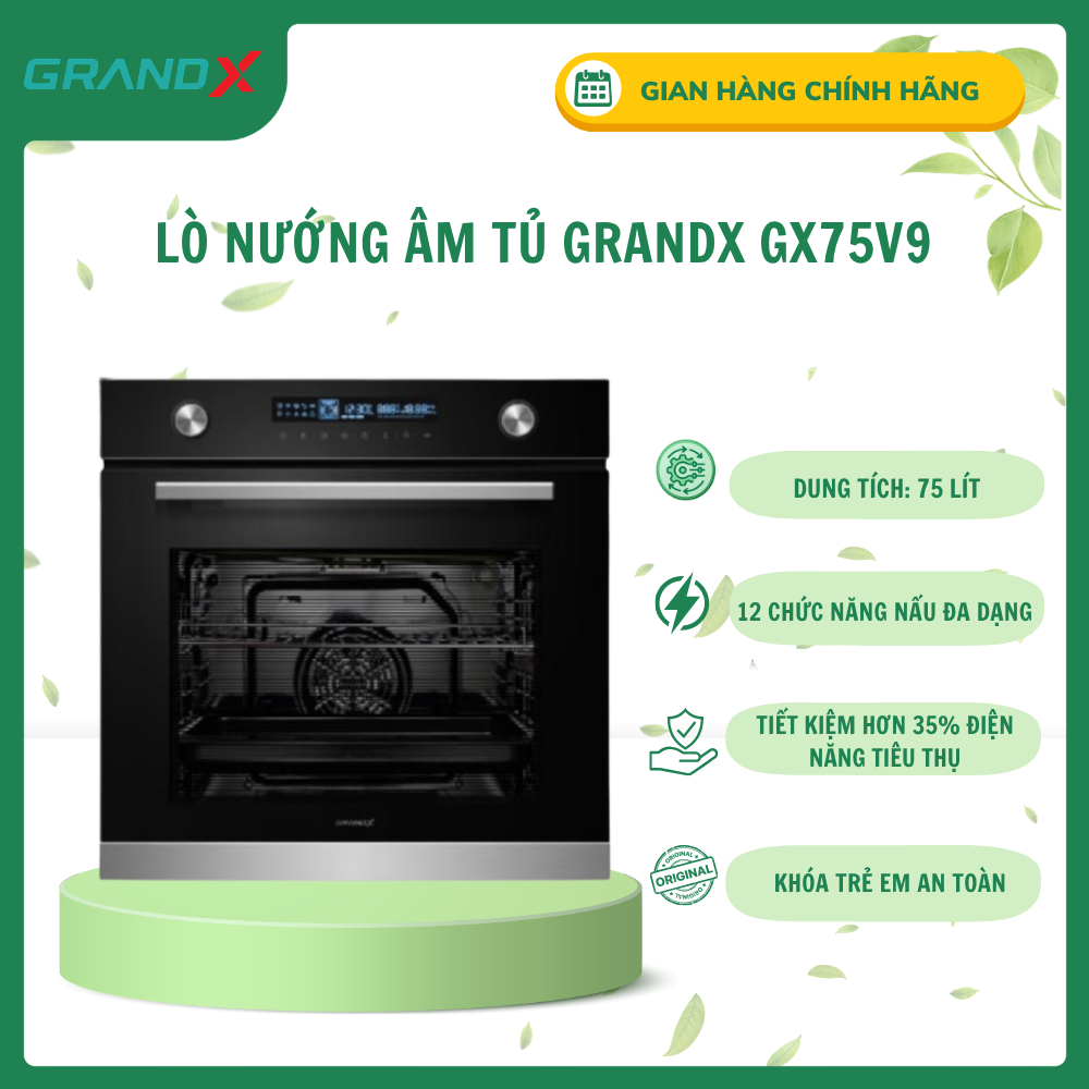 Lò Nướng Âm Tủ GrandX GX75V9 - Dung Tích 75 Lít - 12 Chức Năng Nấu - Easy Clean 300°C