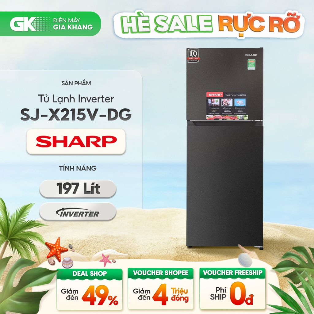 SJ-X215V-DG - Tủ Lạnh Sharp Inverter 197 Lít SJ-X215V-DG [Toàn Quốc]