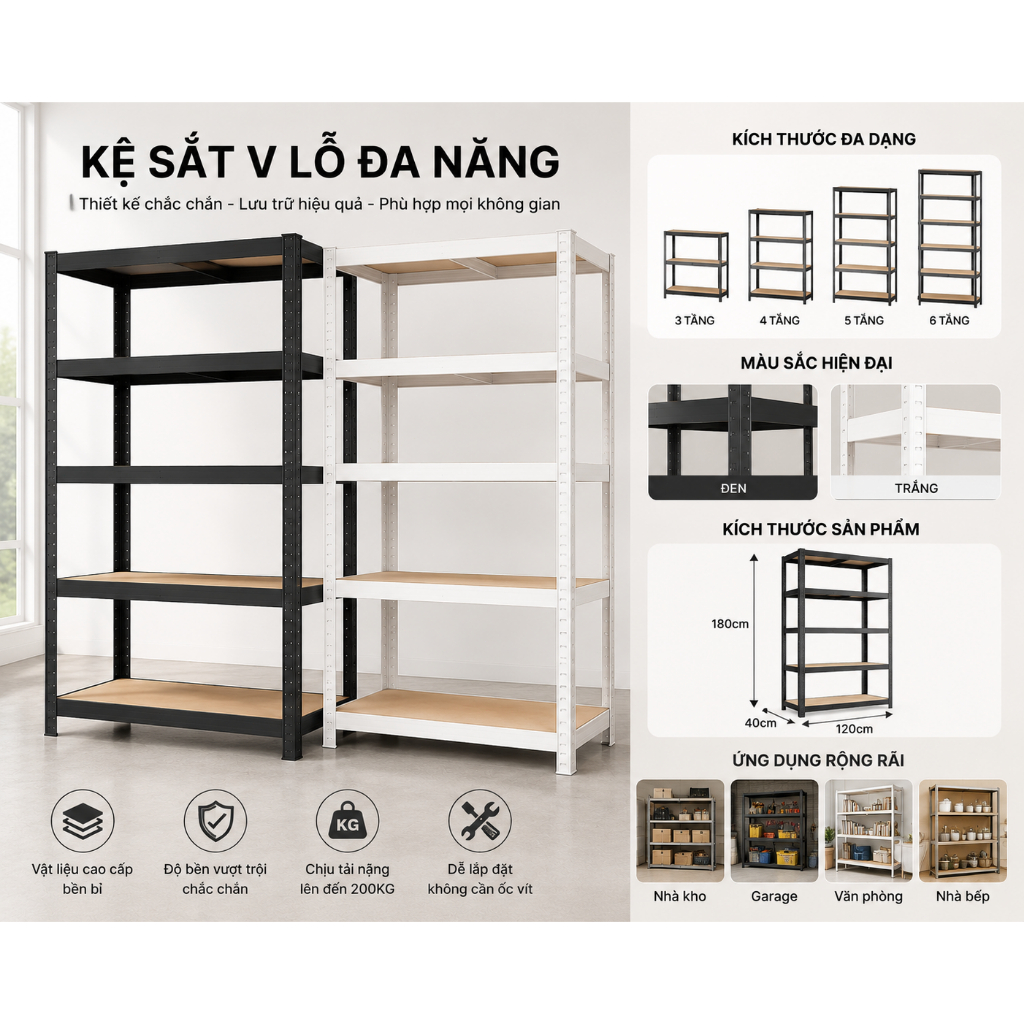 ALOVE Kệ Sắt V Lỗ Đa Năng Kệ Gỗ Nhiều Tầng Chịu Tải Nặng Dễ Lắp Đặt Không Cần Ốc Vít | BigBuy360 - bigbuy360.vn