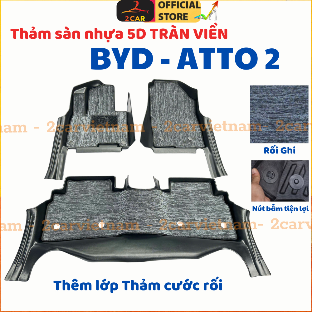 Thảm lót sàn NHỰA 5D xe BYD ATTO 2 , byd atto2 Mẫu TPE Tràn viền bậc cửa, Dễ vệ sinh- Mẫu MĐ