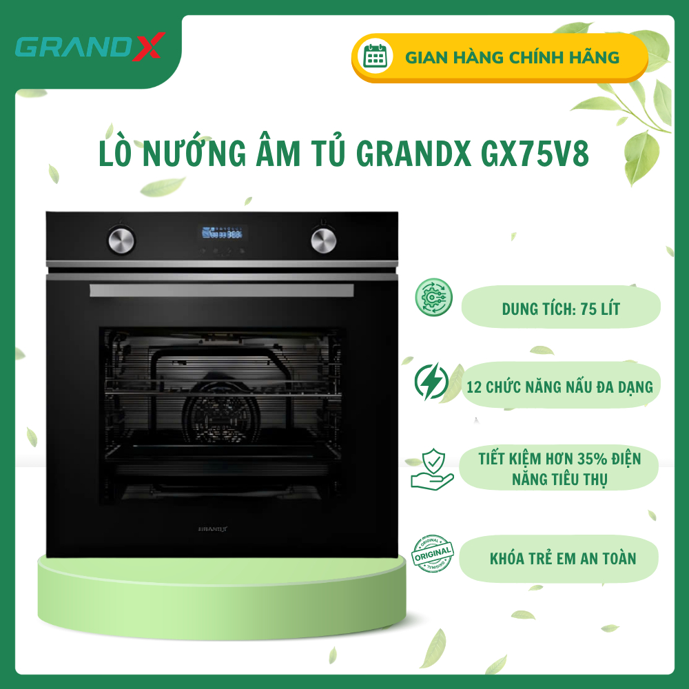 Lò Nướng Âm Tủ GrandX GX75V8 - 12 Chế Độ Nướng Chuyên Sâu - Chiên Không Dầu - Easy Clean 300°C