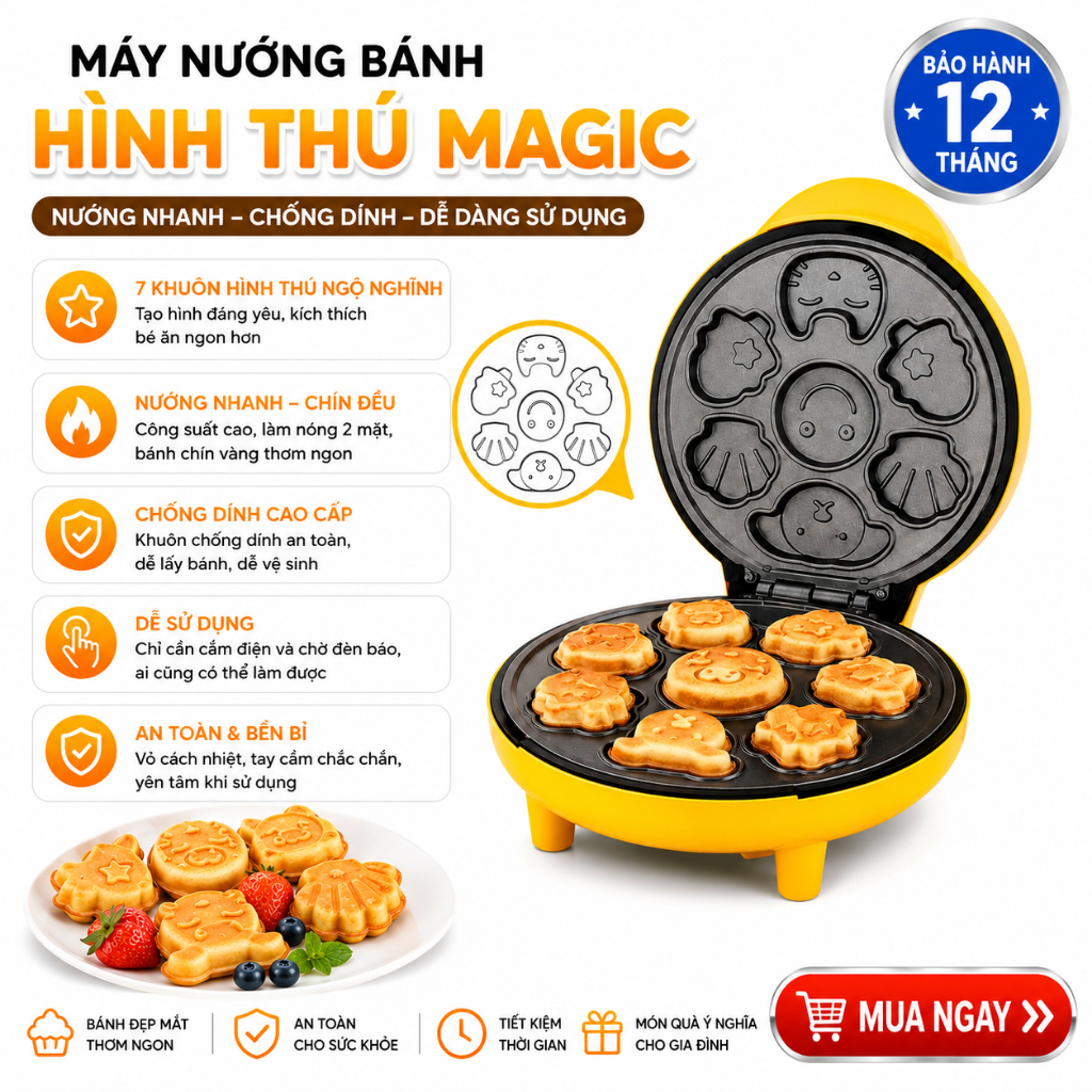 Máy Nướng Bánh Hình Thú Magic Bullet, Máy Làm Bánh Quy Nướng Bảo Hành 12 Tháng