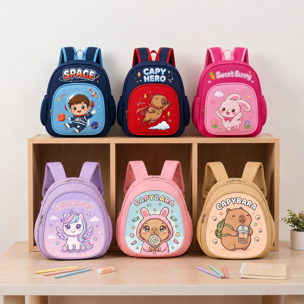 Balo trẻ em mầm non dành cho bé trai, bé gái từ 1-5 tuổi HAZIN KIDS in hình Kuromi, Hello Kitty, Cab