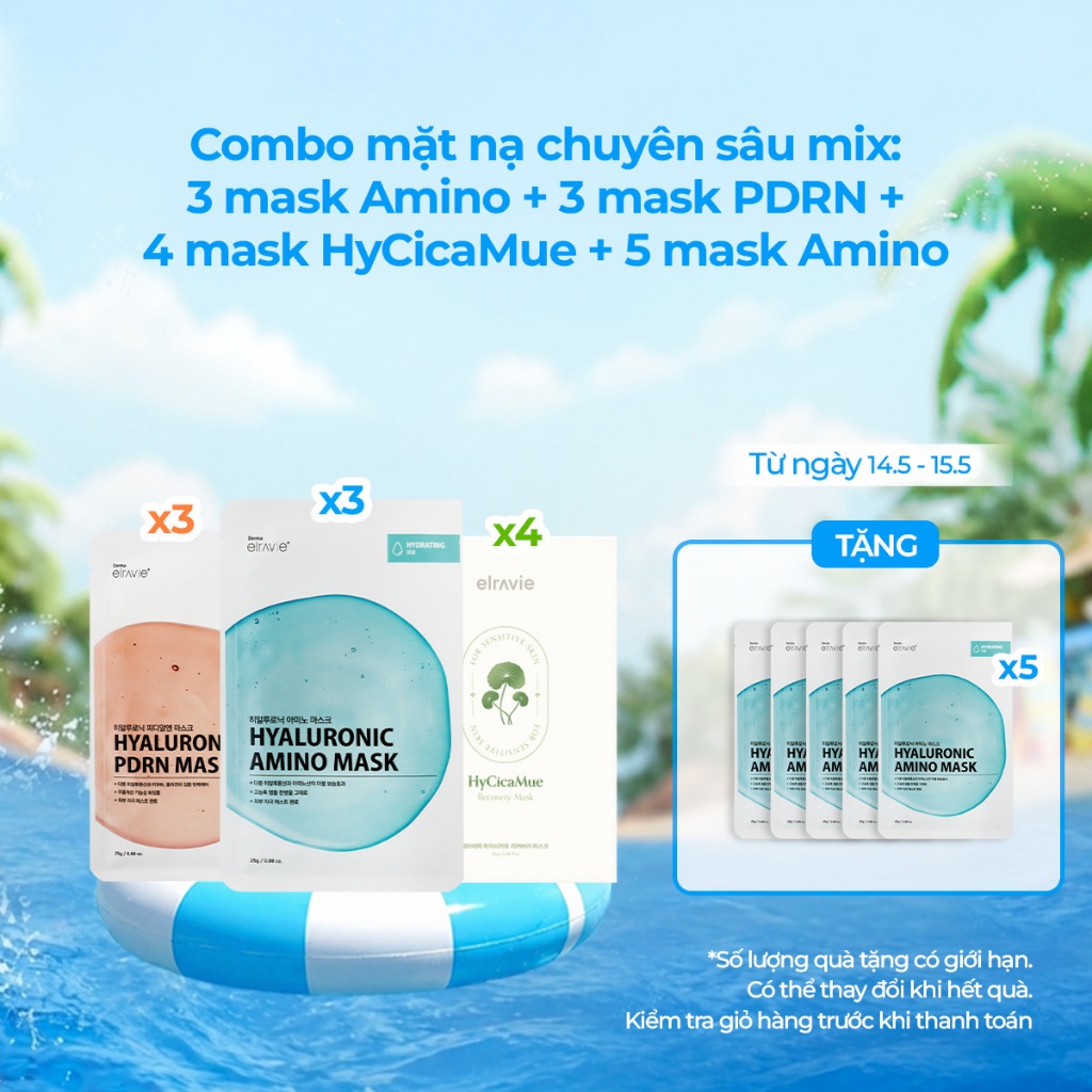Combo Mask Mix: 3 Amino Mask + 3 PDRN Mask + 4 HyCicaMue Recovery Mask TẶNG 5 Amino Mask