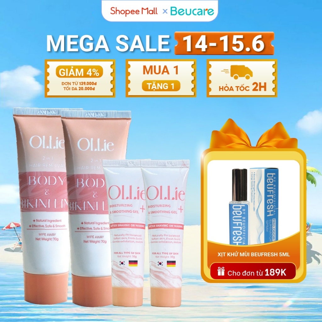 Combo 2 kem tẩy lông Ollie+ 2 kem dưỡng da dịu nhẹ làm chậm quá trình mọc lông Ollie