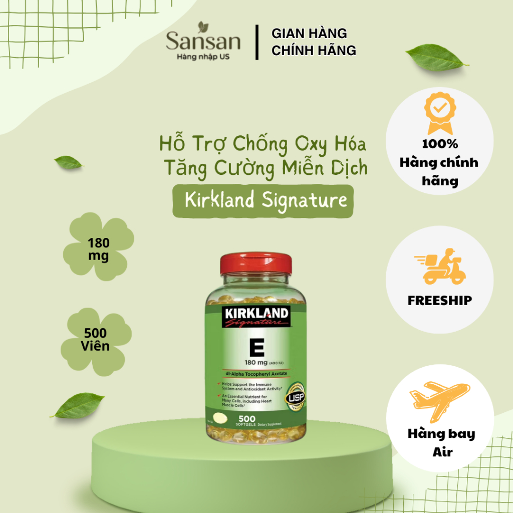 Vitamin E Kirkland 180mg 500 Viên USP Hỗ Trợ Miễn Dịch Chống Oxy Hóa