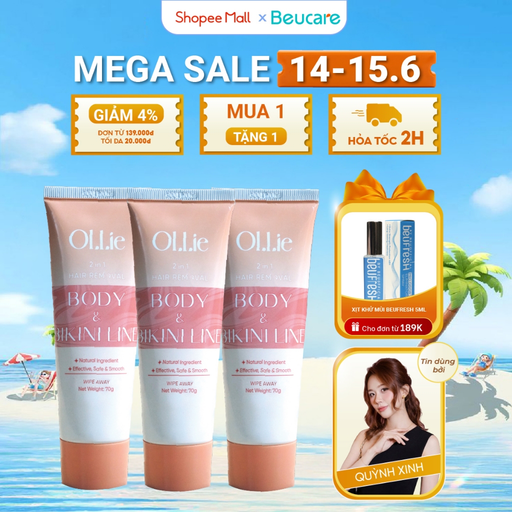 Combo 3 Kem tẩy lông OLLIE , tẩy lông vùng kín, nách, tay, chân 70g
