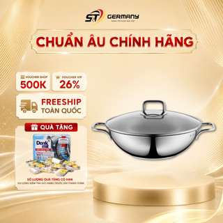 Chảo sâu lòng WMF Wok Party 28cm, chảo inox chiên xào có vung kính, đáy từ dùng mọi bếp GermanySnT 90083