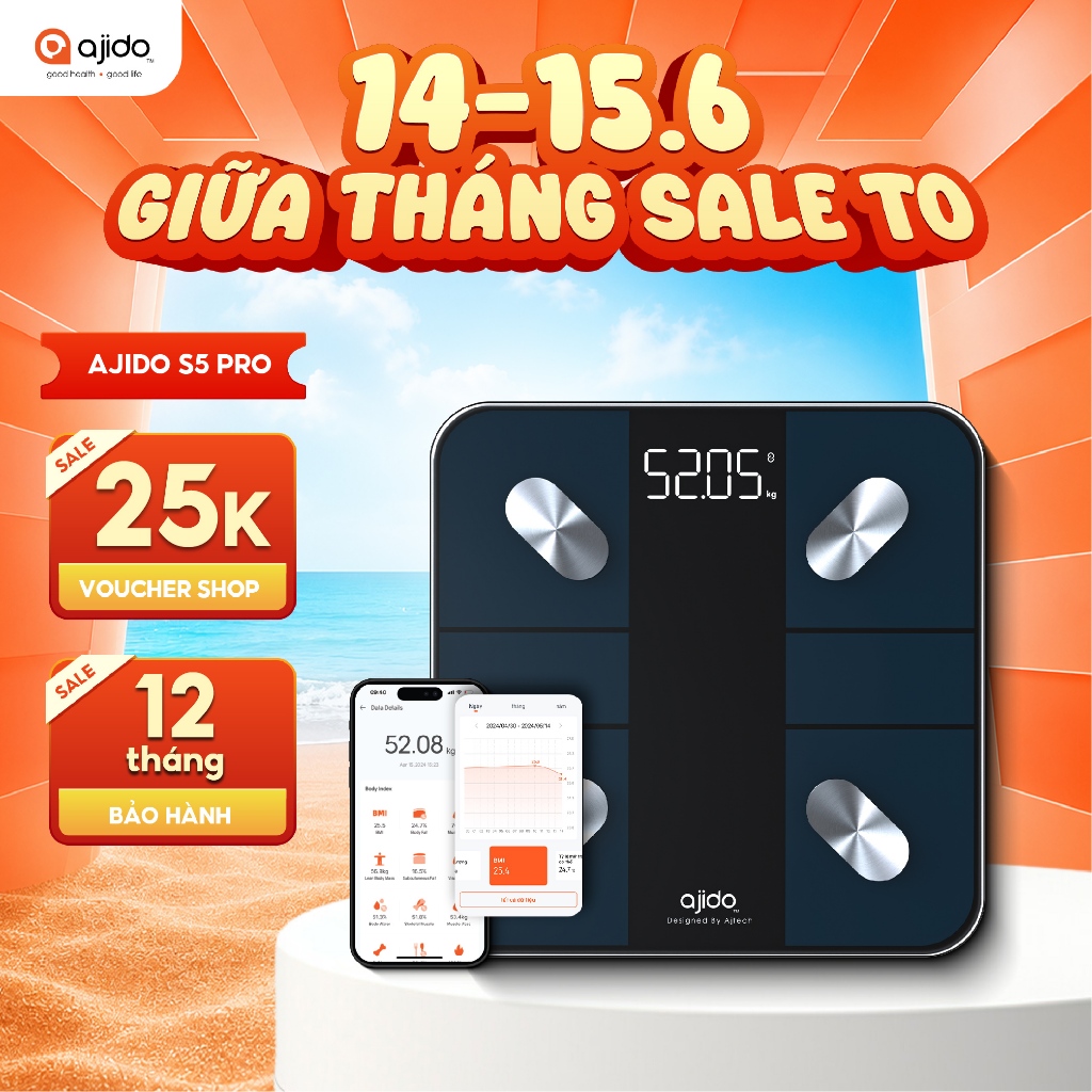 Cân Sức Khỏe Điện Tử Thông Minh AJIDO S5 PRO Phân Tích Inbody Mini Đo 20 Chỉ Số Cơ Thể Kết Nối Bluet
