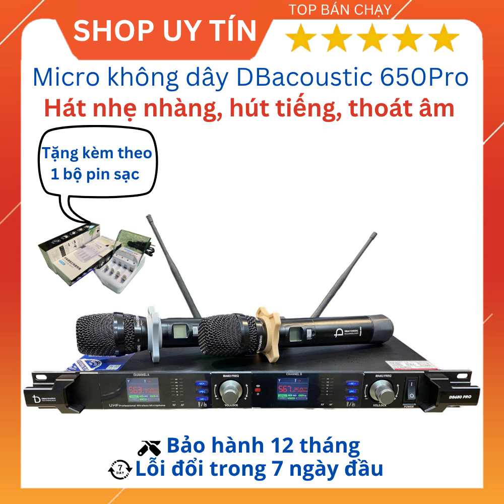 Micro Không Dây DBacoustic DB650 PRO – Âm Thanh Chuyên Nghiệp, Chất Âm Cao Cấp. Bảo Hành Chính Hãng.