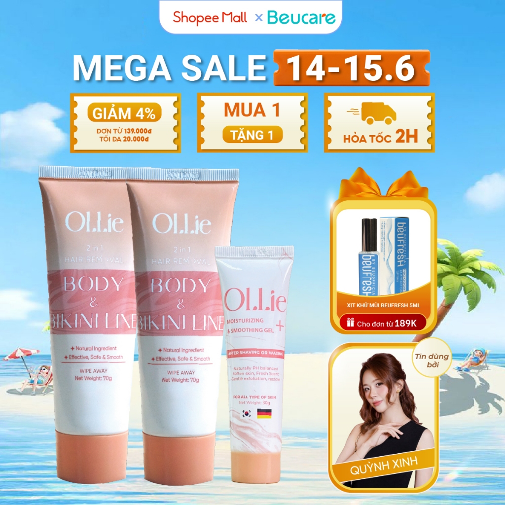 Combo 2 kem tẩy lông Ollie + 1 kem dưỡng da làm chậm quá trình mọc lông Ollie
