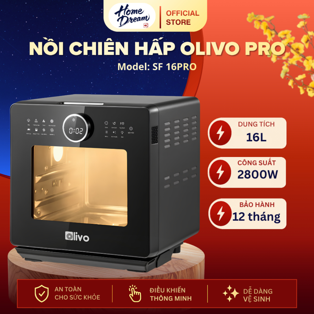 Nồi Chiên Hấp Đa Năng OLIVO SF16 PRO 2025 Inox 304 Cao Cấp, Eco Fry Giảm 95% Dầu Mỡ An Toàn Sức Khỏe