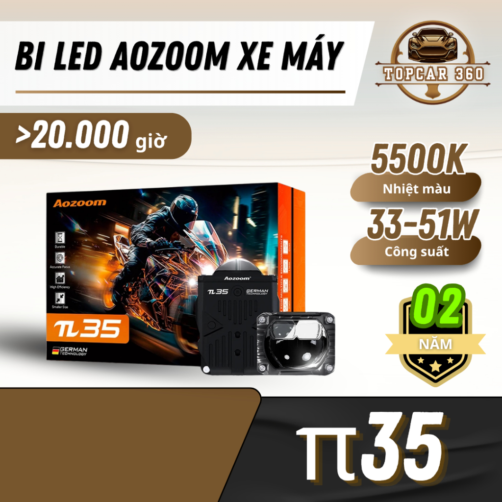 Đèn Trợ Sáng Aozoom π35 - Bi Cầu Mini Pi35 Aozoom Mắt Đôi Trợ Pha Siêu Sáng Ô Tô Xe Máy TopCar360 BI
