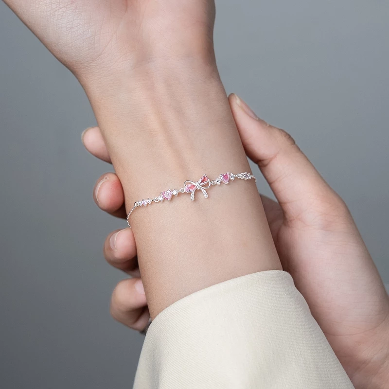 Lắc tay bạc nữ nơ hồng Daisy Asimi Daisy Róse LT43 6
