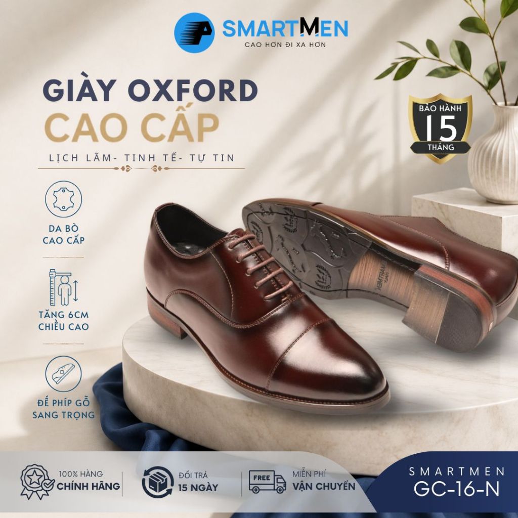 SMARTMEN Giày Oxford cao cấp GC-16-N Da bò cao cấp nhập khẩu, đế phíp gỗ sang trọng Oxford shoes