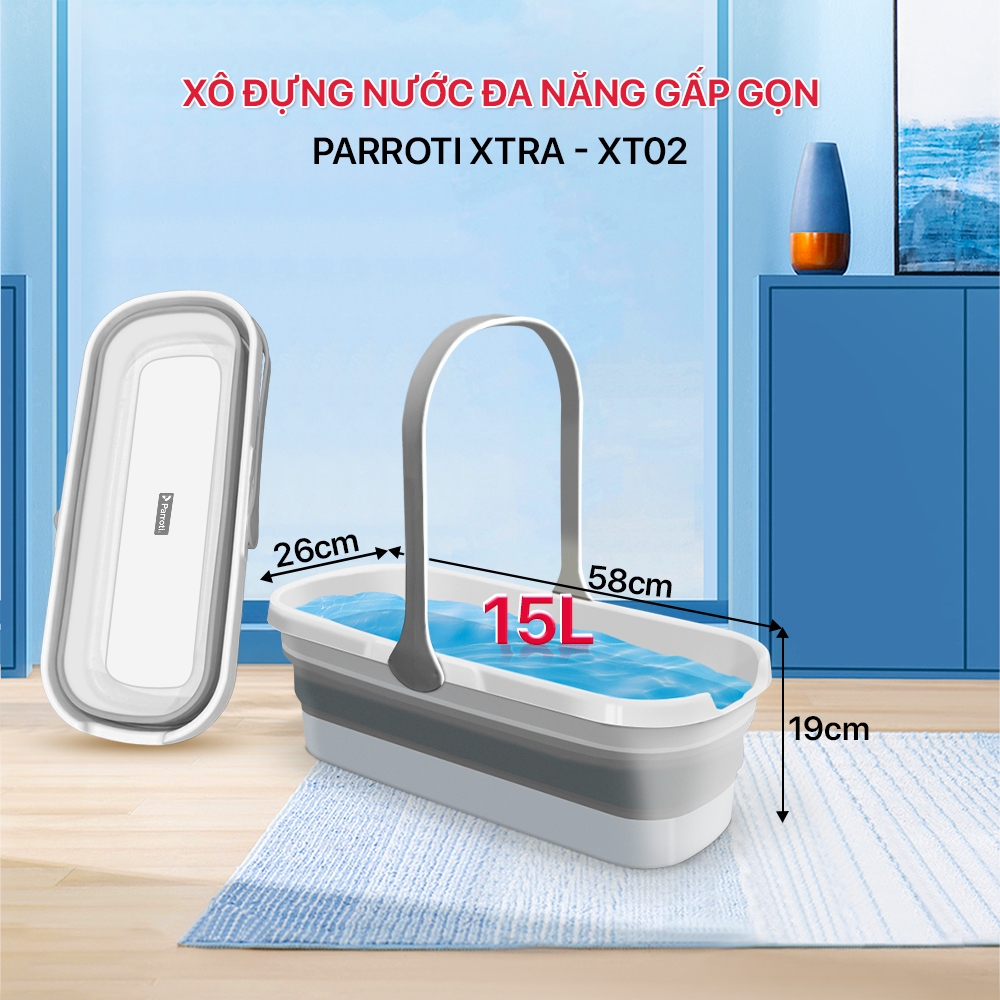 Xô gấp gọn đựng nước 15 lít, dài 58cm dùng cho cây lau nhà tự vắt san hô công nghiệp, chậu đựng nước